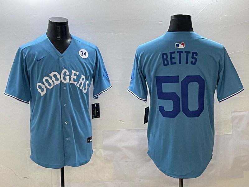 Men Los Angeles Dodgers 50 Betts Light Blue Throwback Game 2025 Nike MLB Jersey style 18